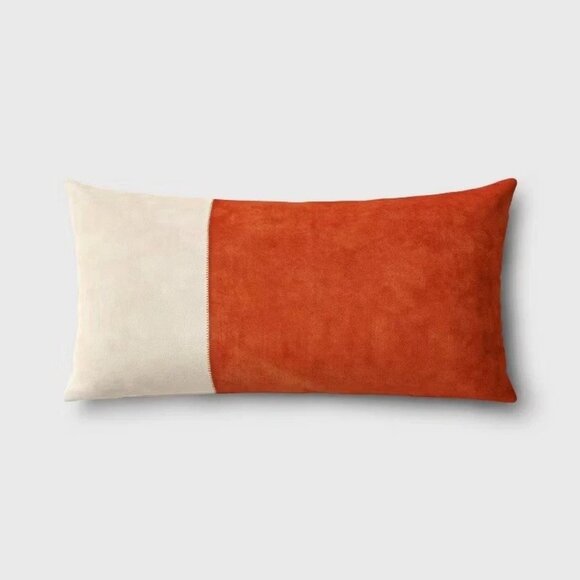 Threshold Oversized Colorblock Pieced Suede Lumbar Throw Pillow Orange/Neutral - Picture 1 of 5